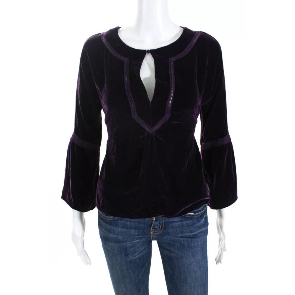 Plenty Velvet Keyhole Long Sleeve Blouse Purple